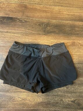 MPG Black Athletic Shorts with Gray Striped Waistband
